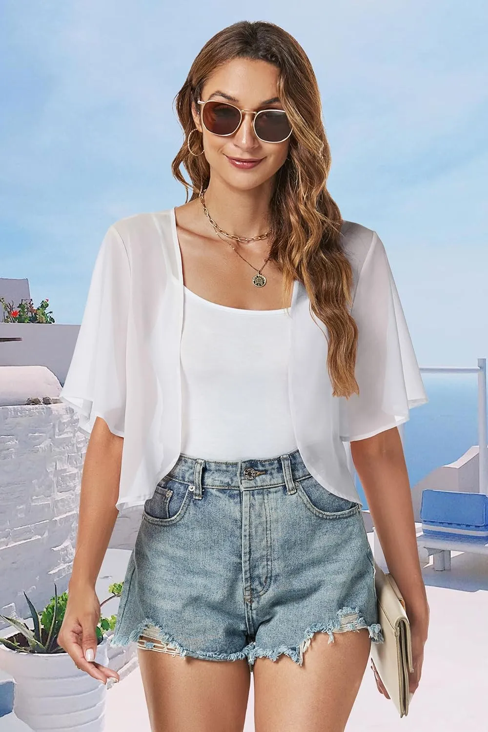 Women Shrug Chiffon Cardigans Open Front Short Sleeve Bolero for Evening Dressy