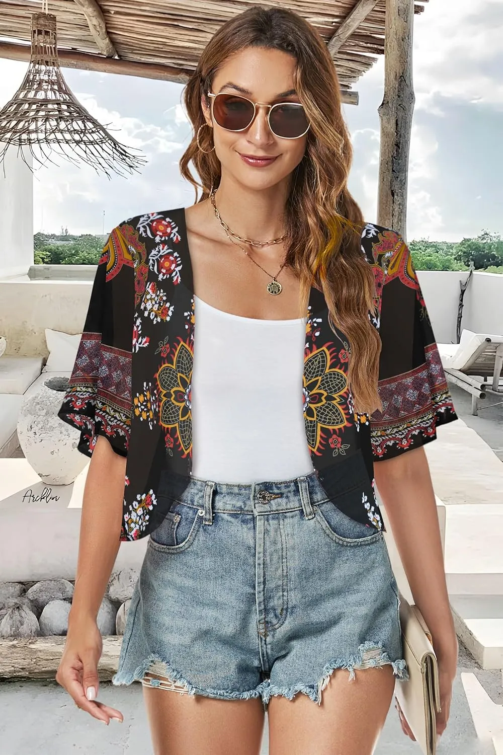 Women Shrug Chiffon Cardigans Open Front Short Sleeve Bolero for Evening Dressy