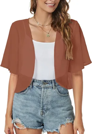 Women Shrug Chiffon Cardigans Open Front Short Sleeve Bolero for Evening Dressy