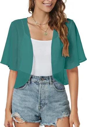 Women Shrug Chiffon Cardigans Open Front Short Sleeve Bolero for Evening Dressy