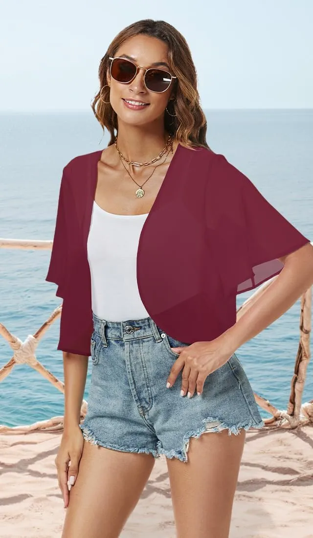 Women Shrug Chiffon Cardigans Open Front Short Sleeve Bolero for Evening Dressy