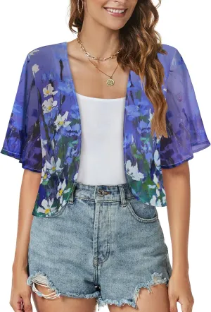 Women Shrug Chiffon Cardigans Open Front Short Sleeve Bolero for Evening Dressy