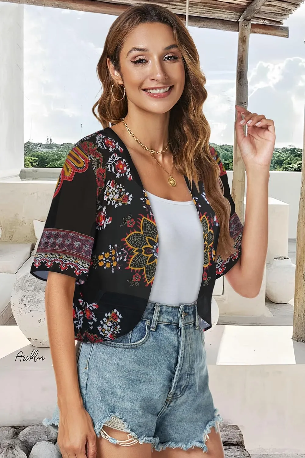 Women Shrug Chiffon Cardigans Open Front Short Sleeve Bolero for Evening Dressy