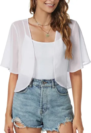 Women Shrug Chiffon Cardigans Open Front Short Sleeve Bolero for Evening Dressy