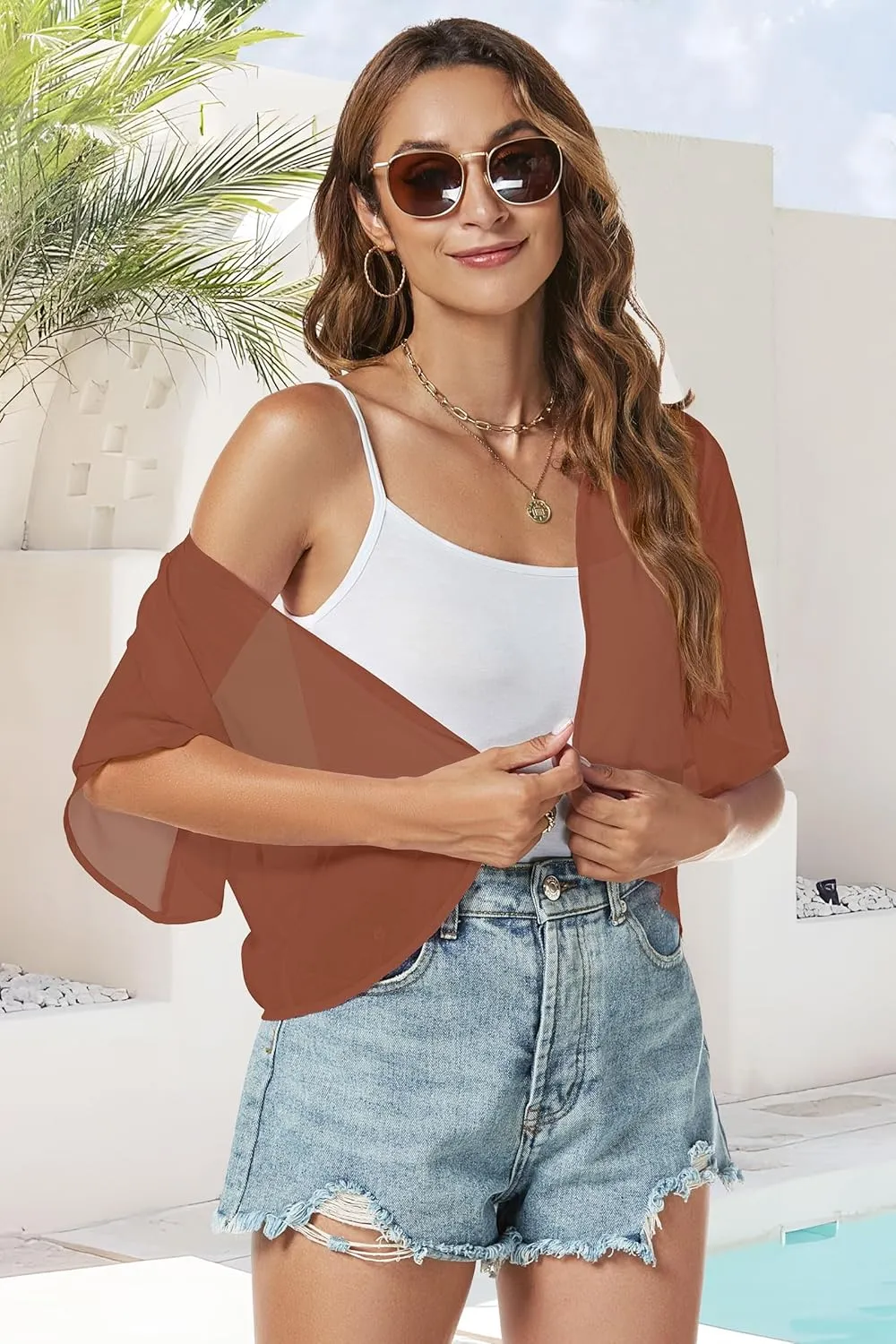 Women Shrug Chiffon Cardigans Open Front Short Sleeve Bolero for Evening Dressy