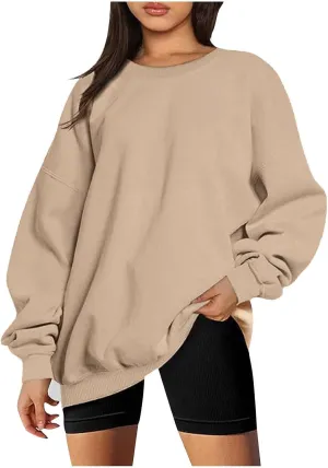 Women Solid Color Oversized Sweatshirt Trendy 2024 Pullover Tops Crew Neck Fall Sweatshirt Comfy Loose Fit Sweater