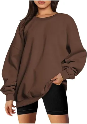 Women Solid Color Oversized Sweatshirt Trendy 2024 Pullover Tops Crew Neck Fall Sweatshirt Comfy Loose Fit Sweater