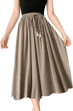 Women Summer Casual Boho Floral Maxi Skirt Elastic High Waist Tiered Pleated Flowy Long Beach Skirt with Pockets
