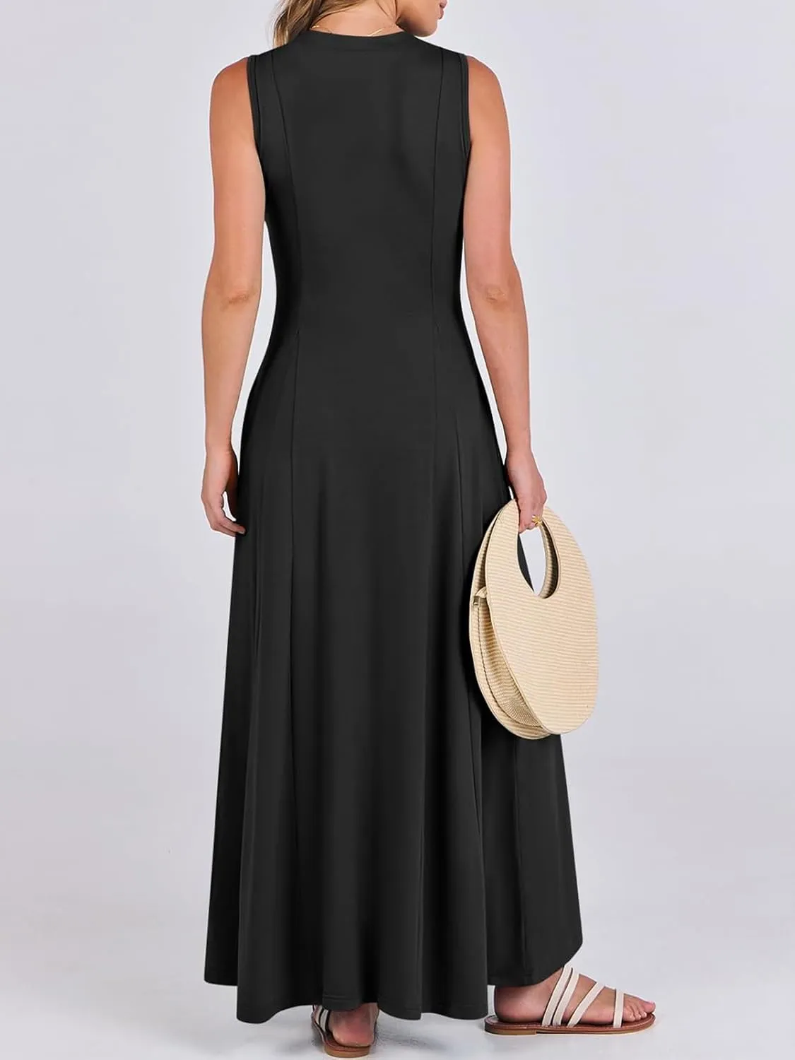 Women Summer Casual Sleeveless Maxi Sundress Button Fit & Flare A-Line Flowy Long Dresses 2024 Beach Outfits