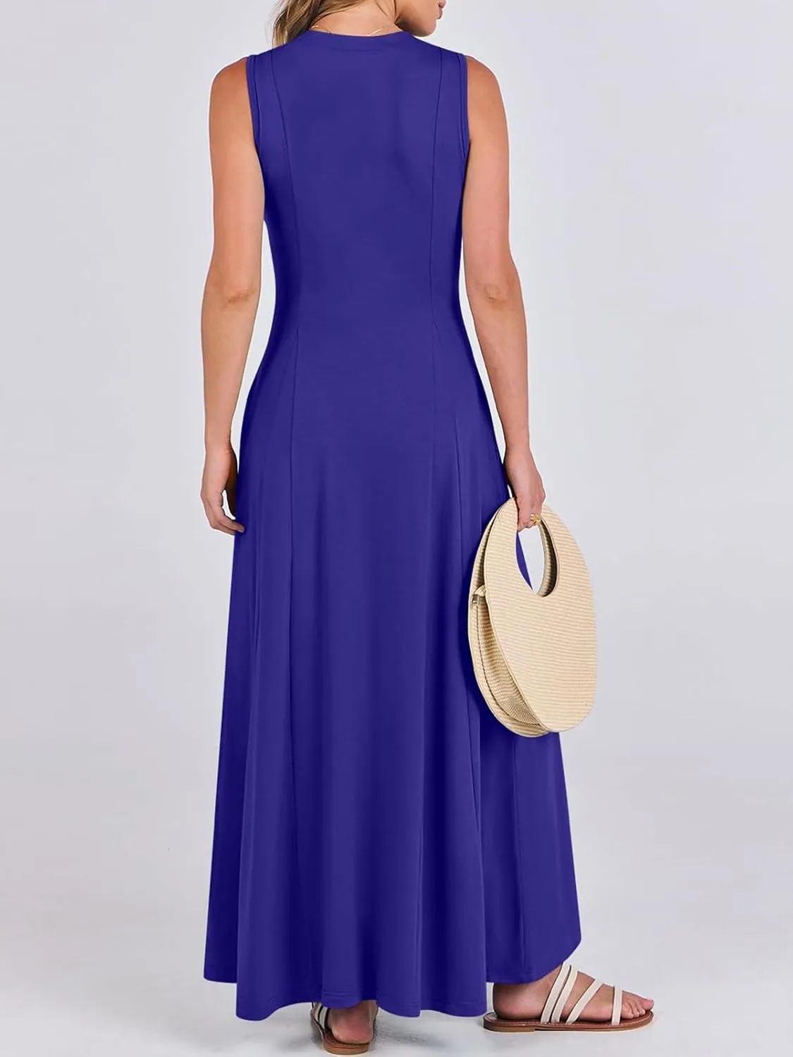 Women Summer Casual Sleeveless Maxi Sundress Button Fit & Flare A-Line Flowy Long Dresses 2024 Beach Outfits