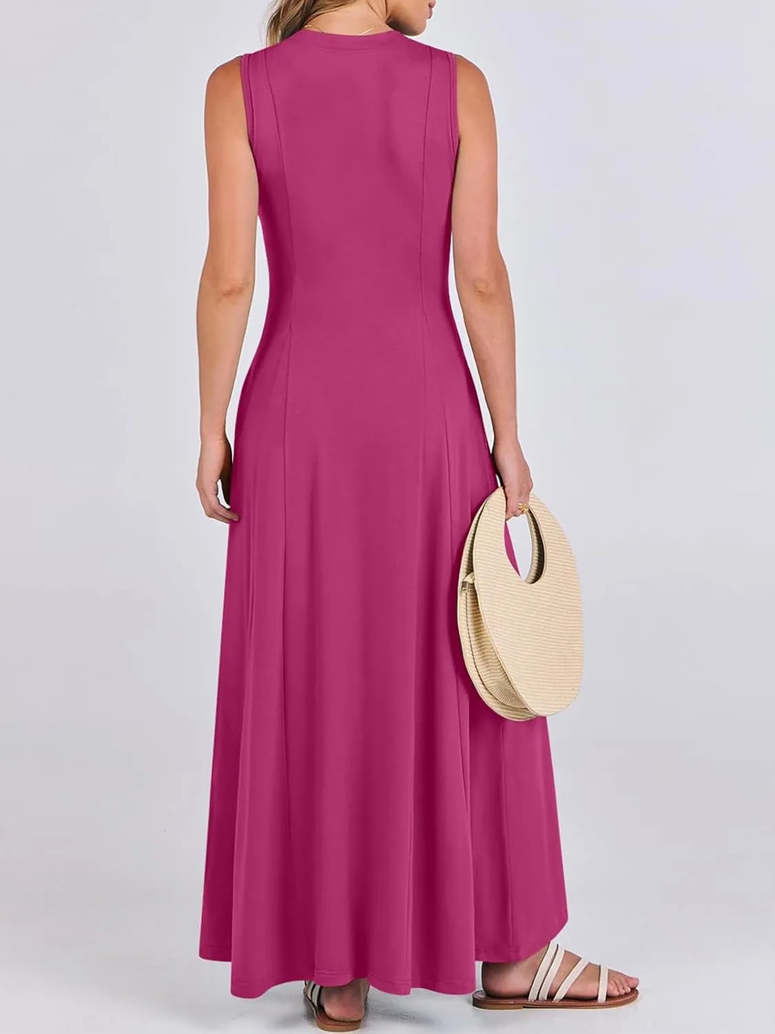 Women Summer Casual Sleeveless Maxi Sundress Button Fit & Flare A-Line Flowy Long Dresses 2024 Beach Outfits