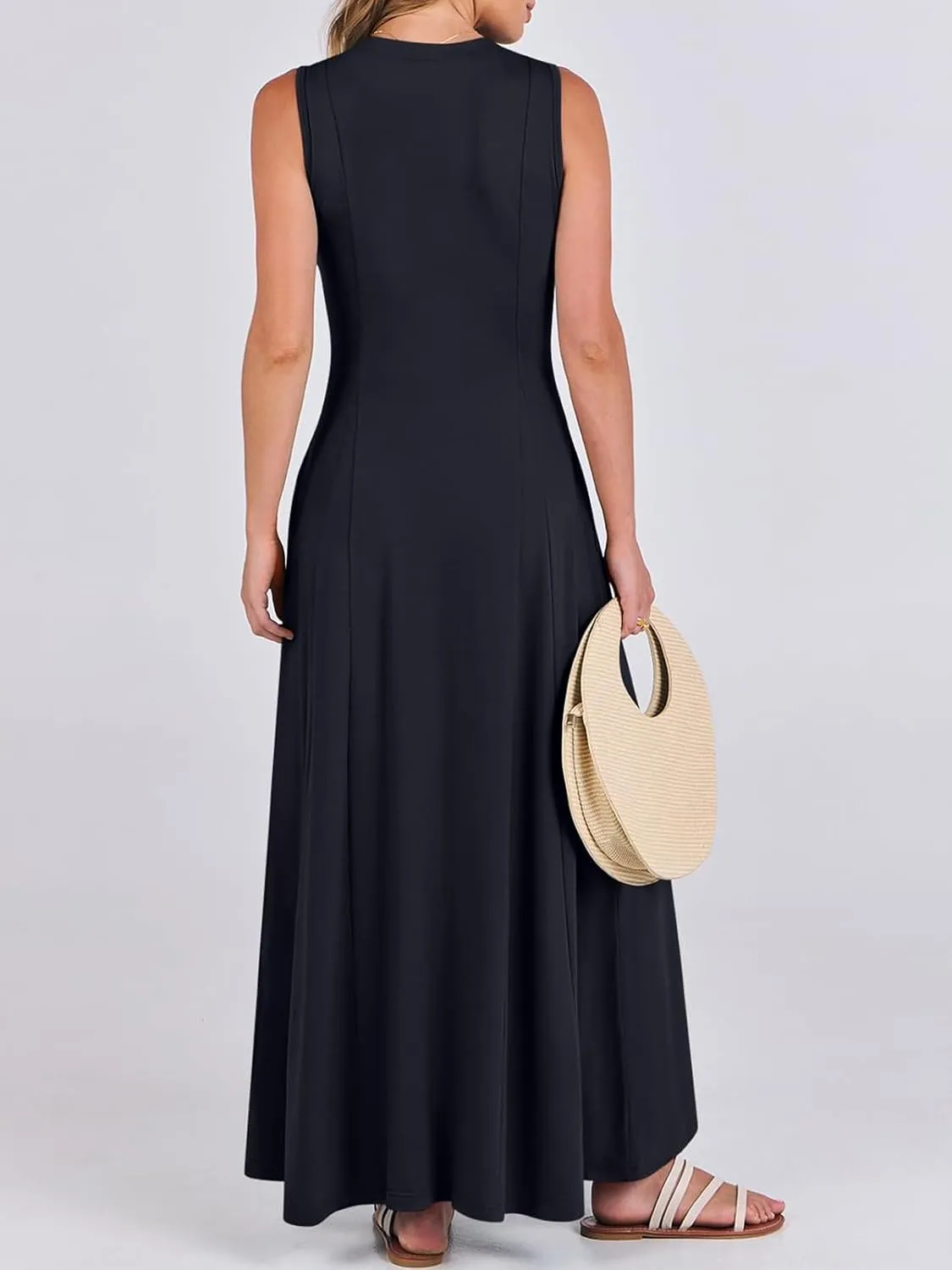 Women Summer Casual Sleeveless Maxi Sundress Button Fit & Flare A-Line Flowy Long Dresses 2024 Beach Outfits