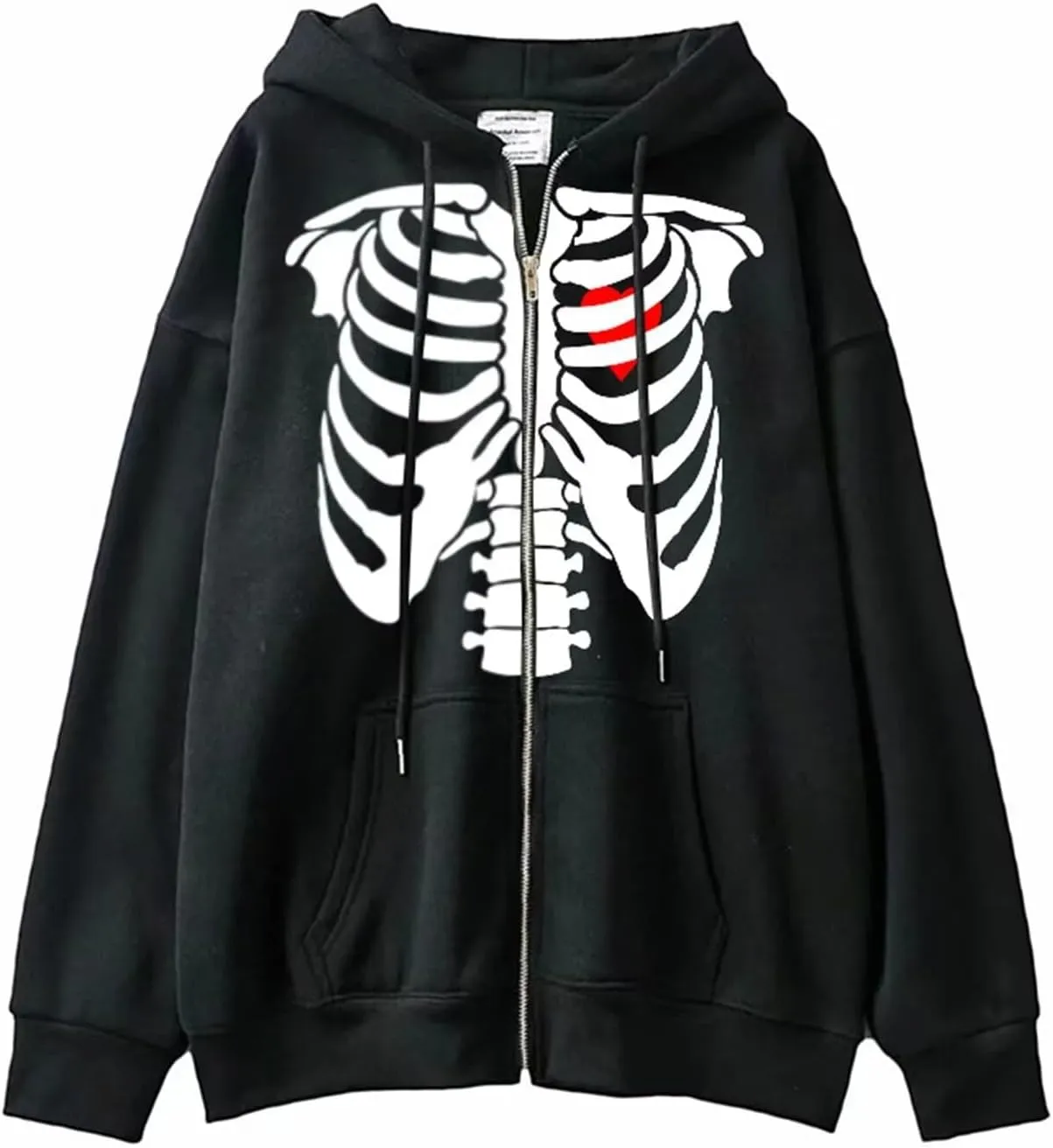 Women Trendy Hoodie Y2K Zip Up Oversized Sweatshirt Harajuku Punk Streetwear Long Sleeve Skeleton Grapic Jacket Cute