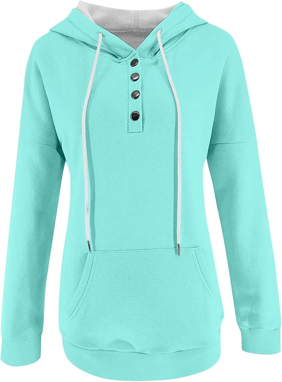 Womens 2024 Hooded Casual Button Collar Drawstring Hoodies Fall Fashion Plain Tunic Hoodies Sweatshirts
