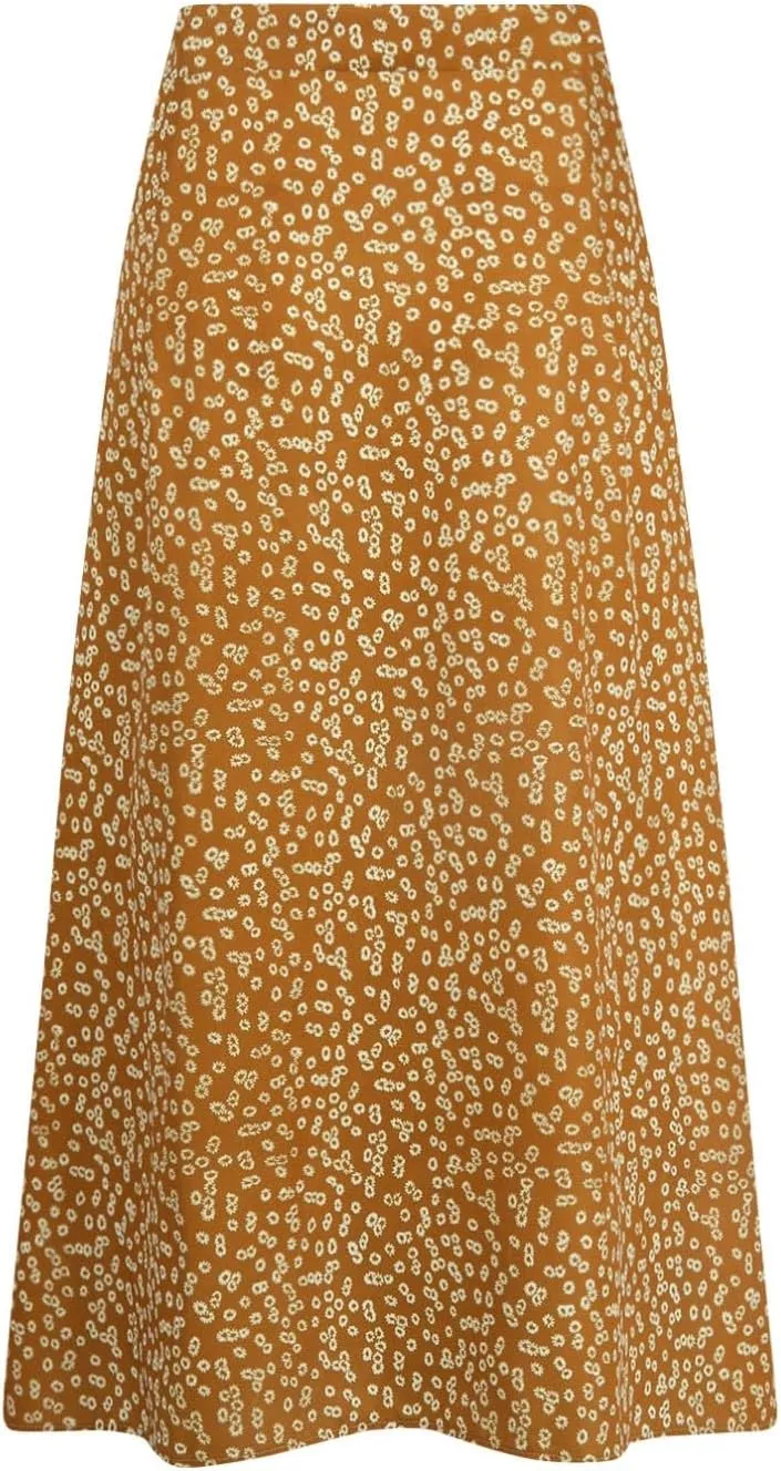 Womens 2024 Summer High Waisted Flowy Slit Midi Skirts Casual Lightweight Boho Floral Beach Skirt
