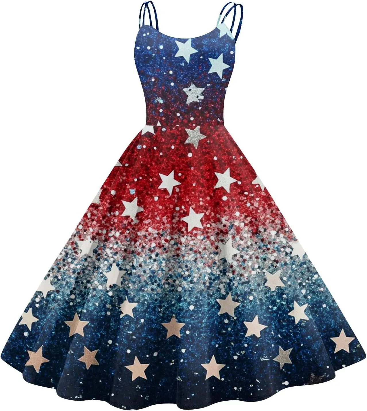 Womens 4th of July Dress Flag Print Sexy Spaghetti Strap Patriotic Punk Dresses A-Line Independence Day Clothes
