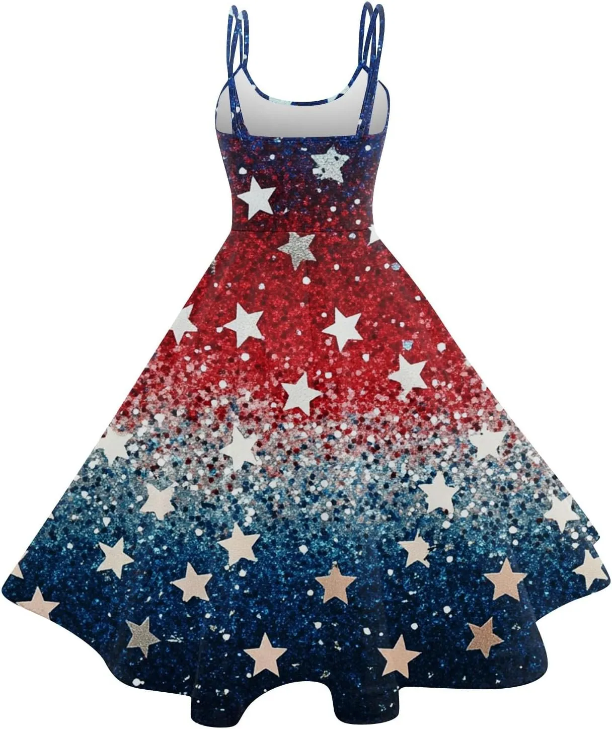 Womens 4th of July Dress Flag Print Sexy Spaghetti Strap Patriotic Punk Dresses A-Line Independence Day Clothes