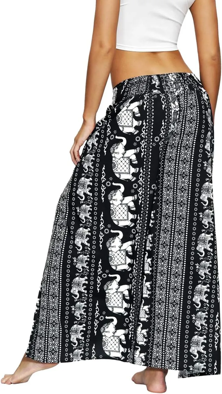 Women's Bohemian Yoga Pant Palazzo Slit Wide Leg High Waist Hippie Trousers Flowy Pants
