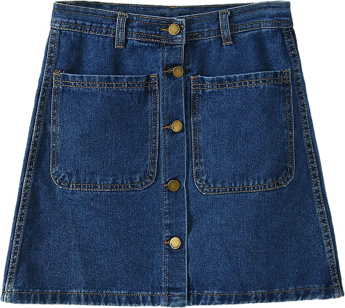 Women's Button Down High Waisted A Line Jean Stretchy Mini Denim Skirt Front Short Pencil Skirt with Pockets