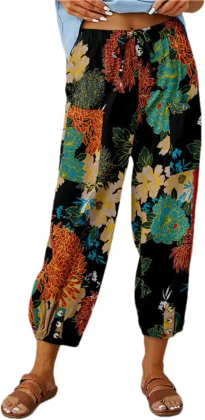 Womens Casual Lantern Harem Capri Pants Loose High Waisted Yoga Lounge Trousers Pants with Pockets