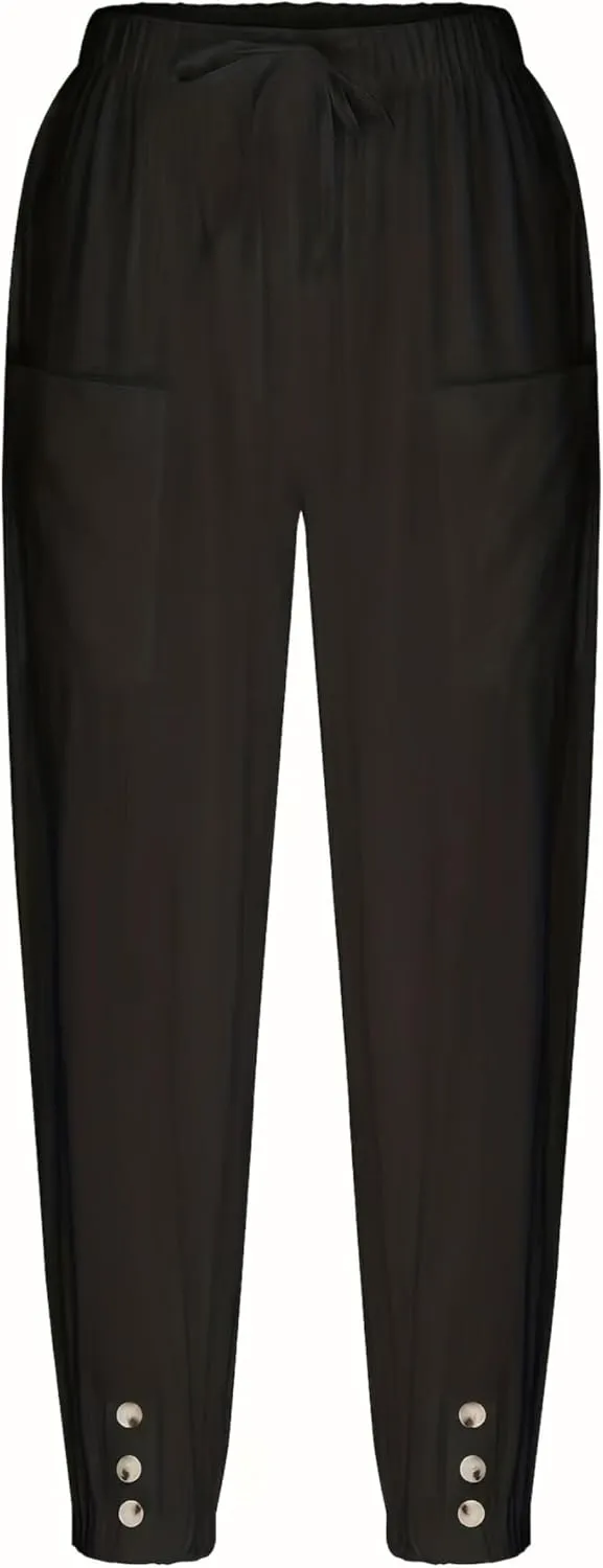 Womens Casual Lantern Harem Capri Pants Loose High Waisted Yoga Lounge Trousers Pants with Pockets