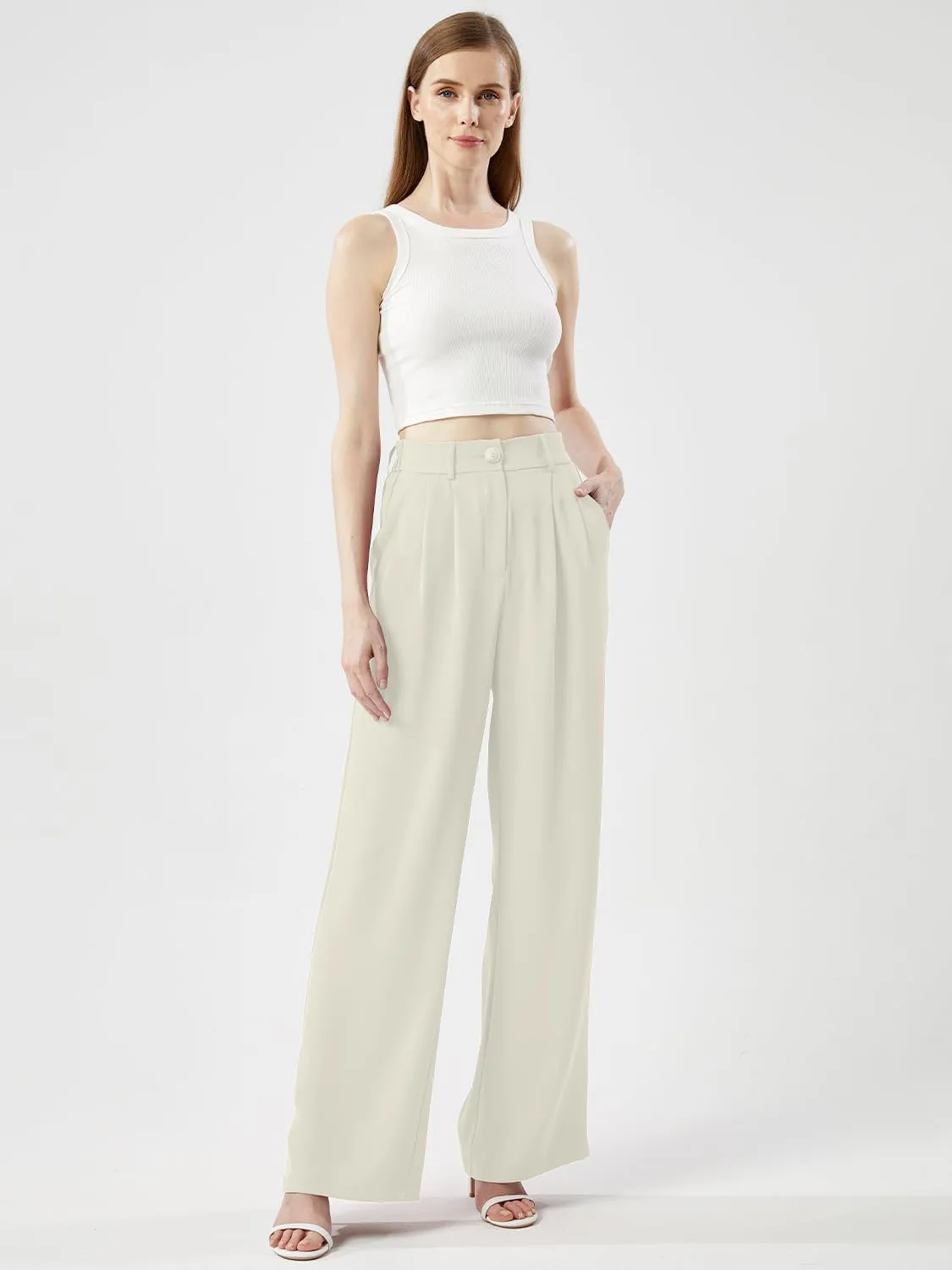 Women's Casual Wide Leg Pants Long Straight Suit Pants High Waisted Business Work Outfits Trendy Trousers for Women