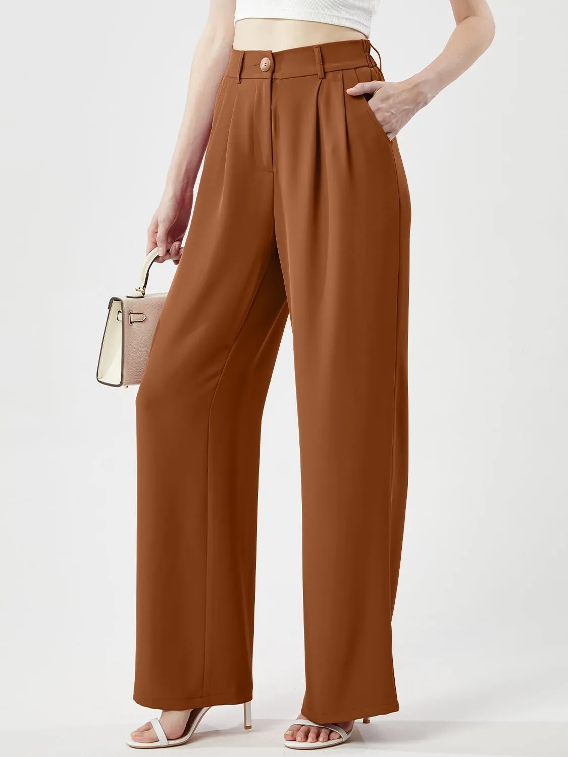 Women's Casual Wide Leg Pants Long Straight Suit Pants High Waisted Business Work Outfits Trendy Trousers for Women