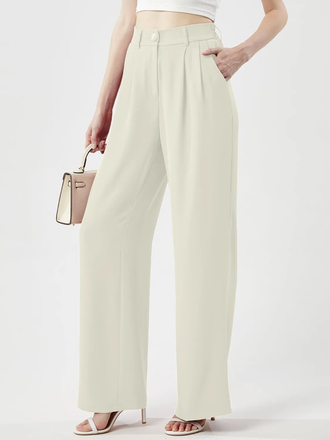 Women's Casual Wide Leg Pants Long Straight Suit Pants High Waisted Business Work Outfits Trendy Trousers for Women