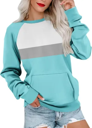 Womens Crewneck Sweatshirt Pullover Trendy Sweatshirts Cute Long Sleeve Y2k Fall Tops Outfits with Pockets
