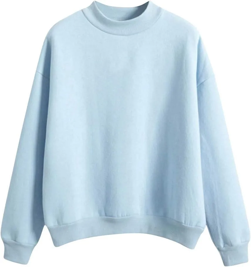 Womens Crewneck Sweatshirts Casual Trendy Solid Cute Tunic Plus Size Oversized Pullover Sweaters