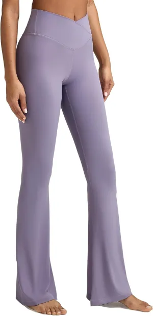 Women's Crossover Flare Leggings, High Waisted Wide Leg Flared Yoga Pants