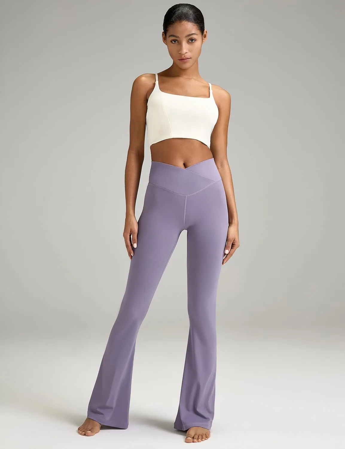 Women's Crossover Flare Leggings, High Waisted Wide Leg Flared Yoga Pants