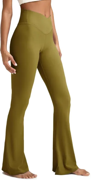 Women's Crossover Flare Leggings, High Waisted Wide Leg Flared Yoga Pants