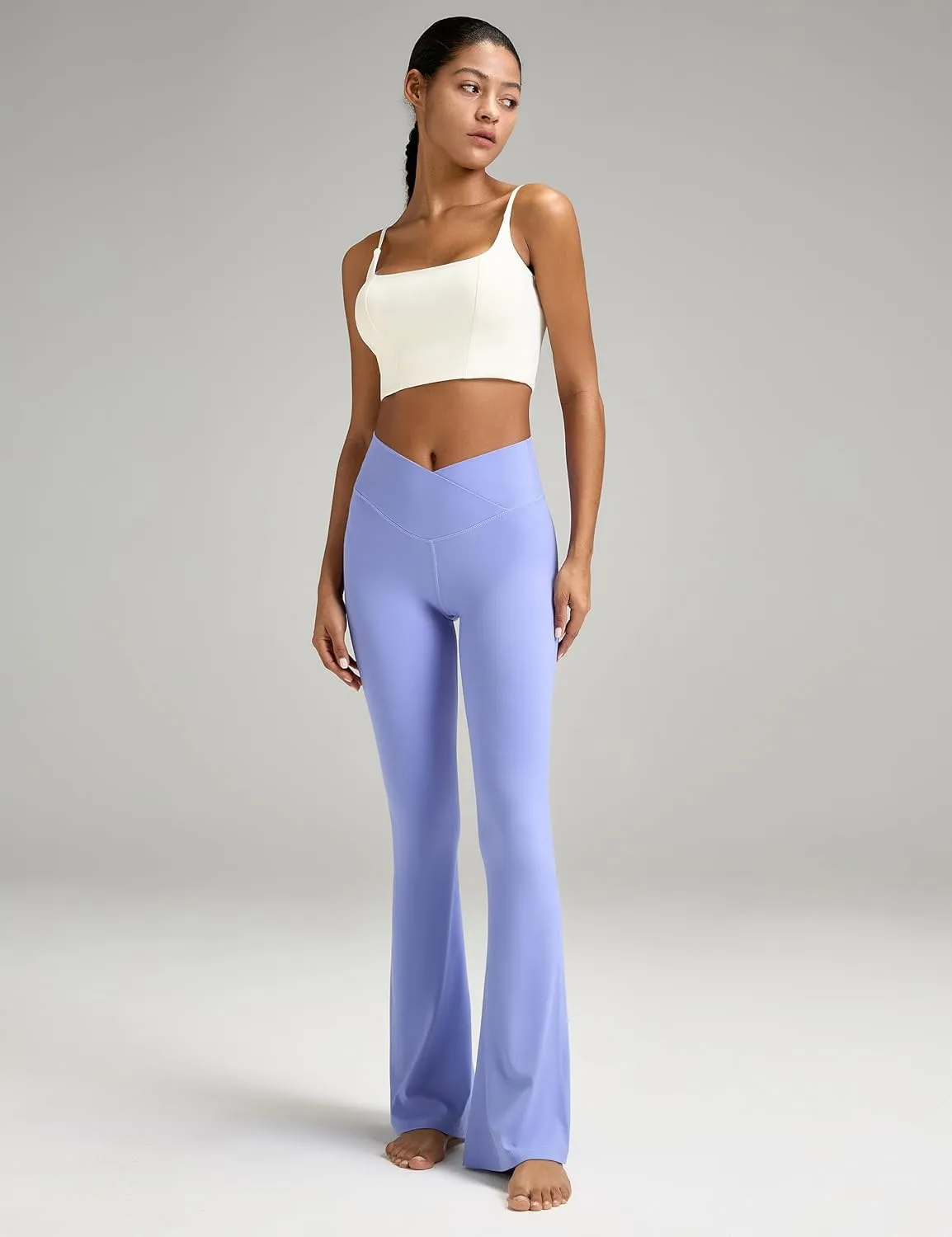 Women's Crossover Flare Leggings, High Waisted Wide Leg Flared Yoga Pants