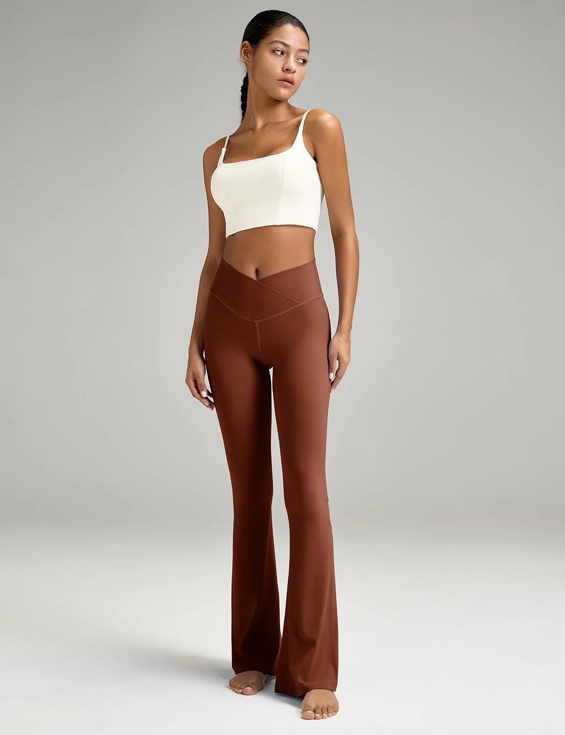 Women's Crossover Flare Leggings, High Waisted Wide Leg Flared Yoga Pants