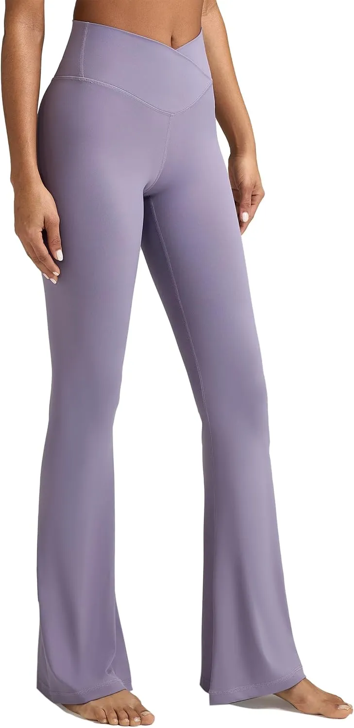 Women's Crossover Flare Leggings, High Waisted Wide Leg Flared Yoga Pants