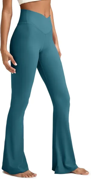 Women's Crossover Flare Leggings, High Waisted Wide Leg Flared Yoga Pants