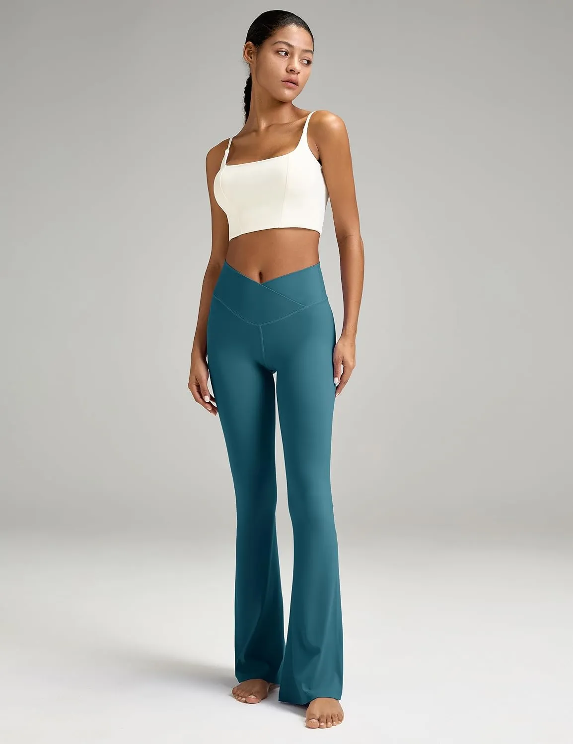 Women's Crossover Flare Leggings, High Waisted Wide Leg Flared Yoga Pants