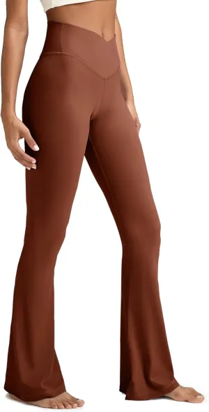 Women's Crossover Flare Leggings, High Waisted Wide Leg Flared Yoga Pants