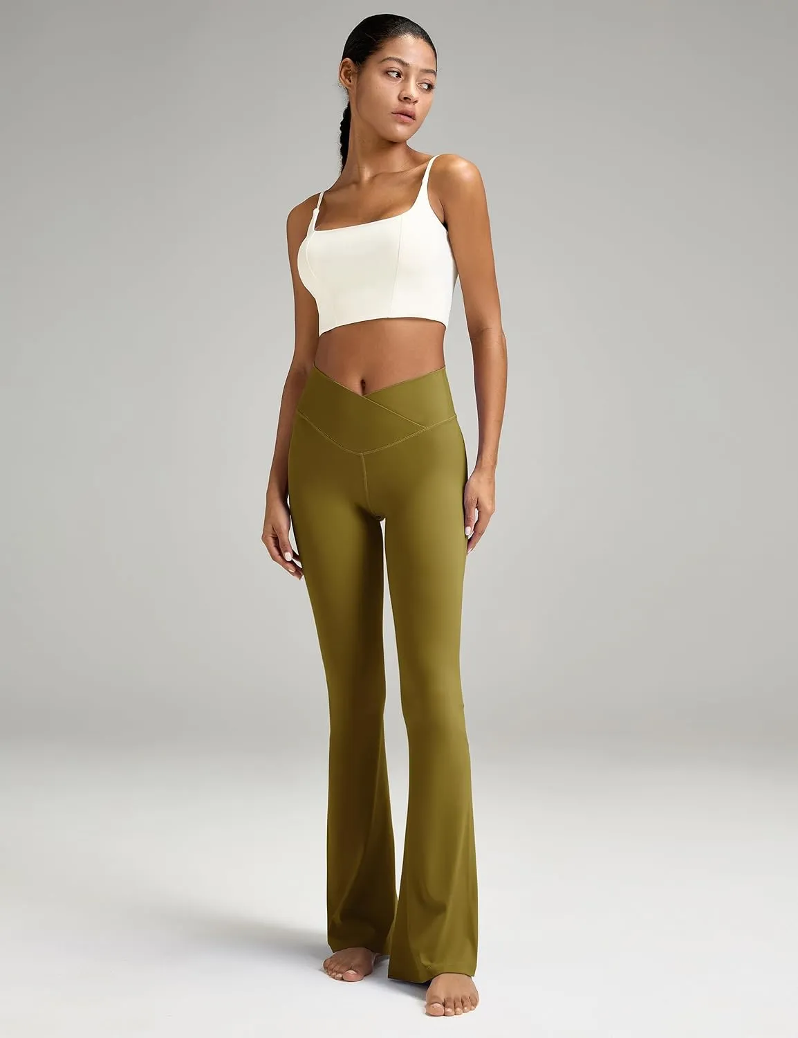 Women's Crossover Flare Leggings, High Waisted Wide Leg Flared Yoga Pants