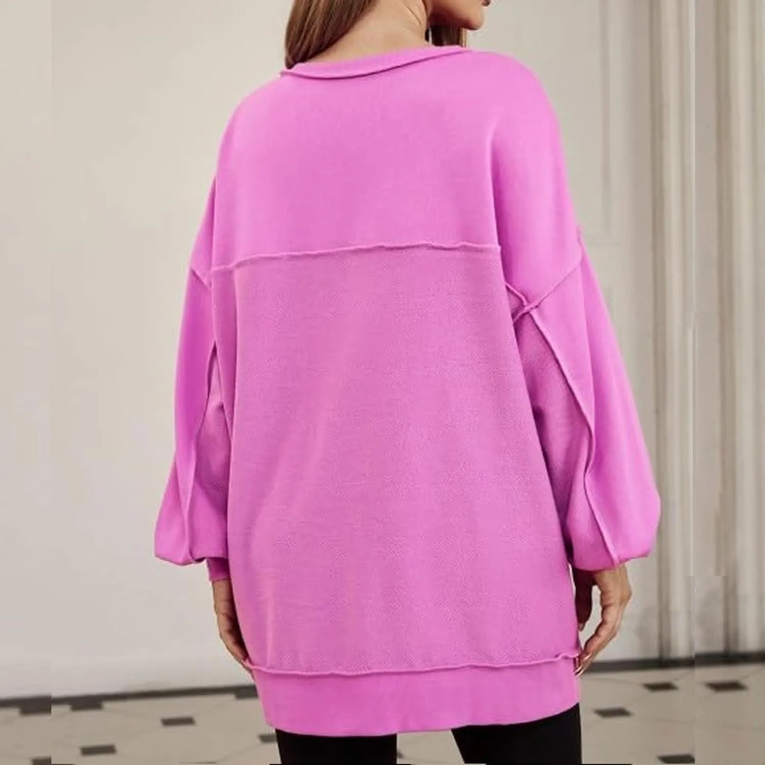 Womens Cute Oversized Sweatshirts Trendy 2024 Fall Sweatshirt Button Henley Neck Pullover Tops Casual Clothing