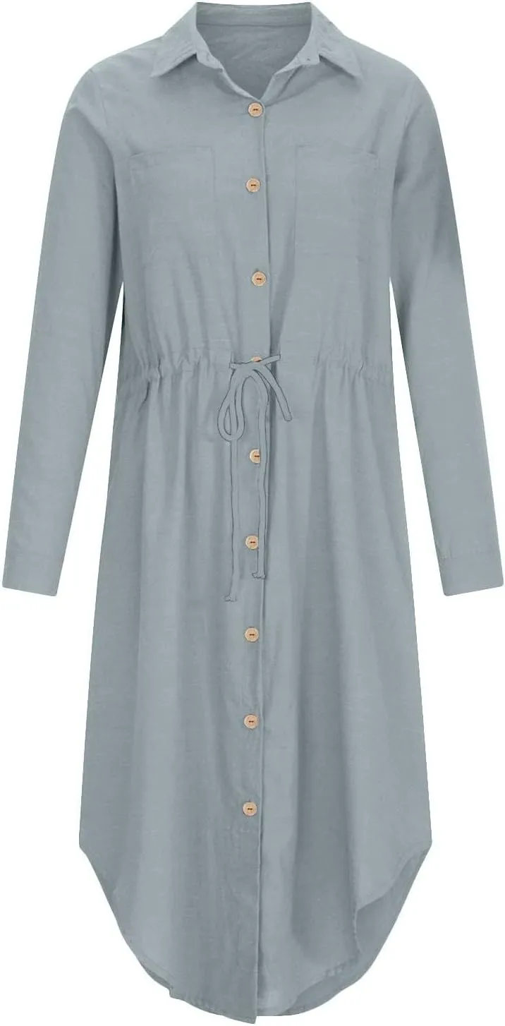 Womens Dress Summer Casual Short Sleeve Button Down Shirt Dresses Beach Cover Up Sundress with Pockets