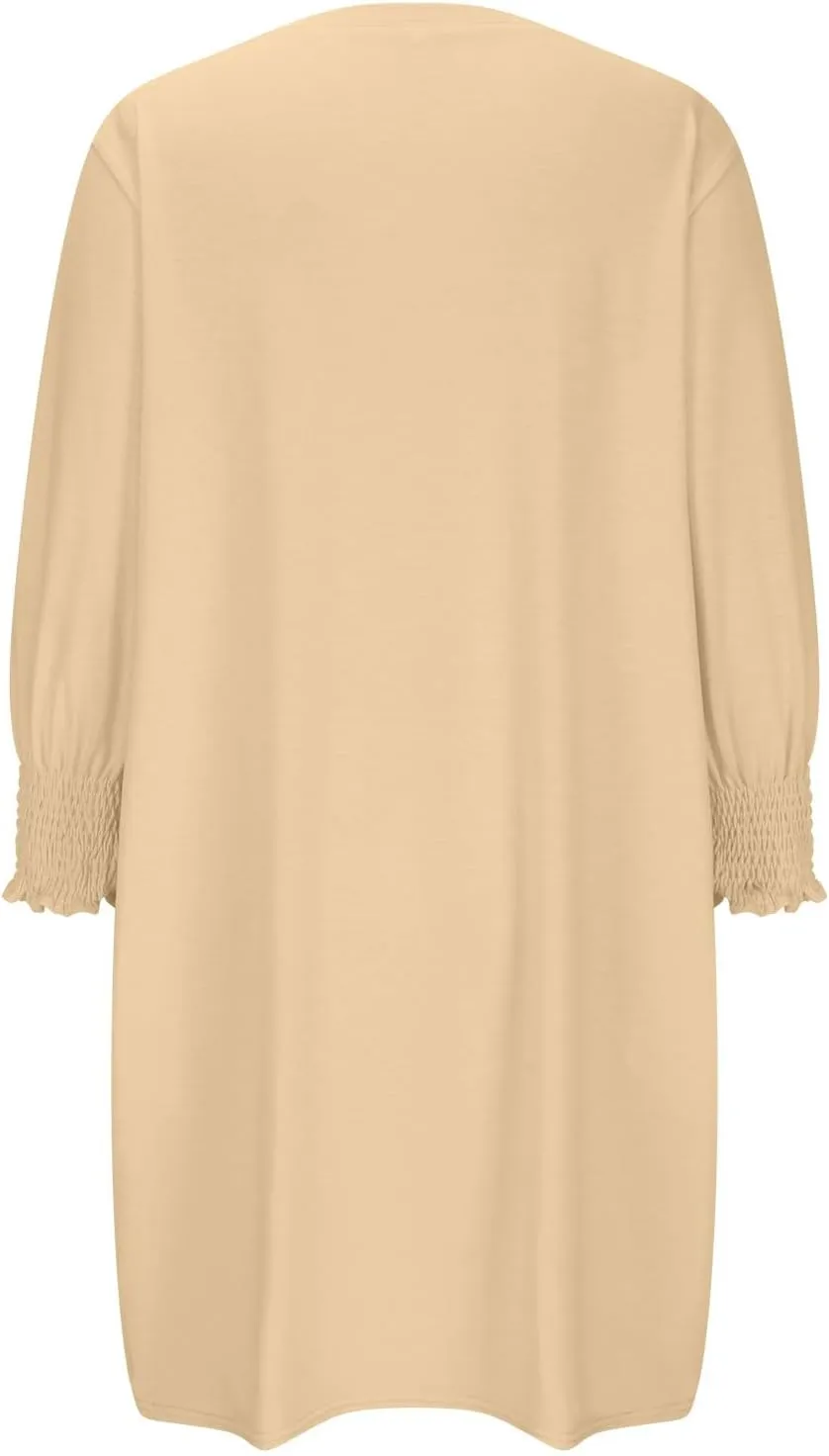 Womens Dresses 2025 Spring 3/4 Sleeve Fashion Dresses Crewneck Casual Mini Dress with Pockets Trendy Summer Outfits