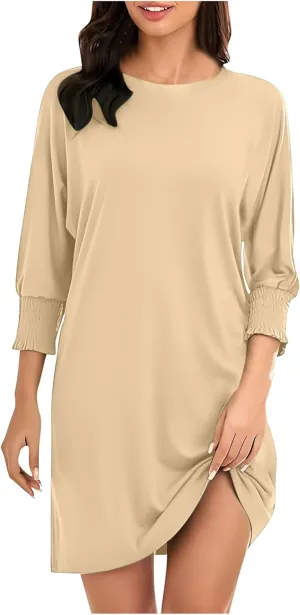 Womens Dresses 2025 Spring 3/4 Sleeve Fashion Dresses Crewneck Casual Mini Dress with Pockets Trendy Summer Outfits
