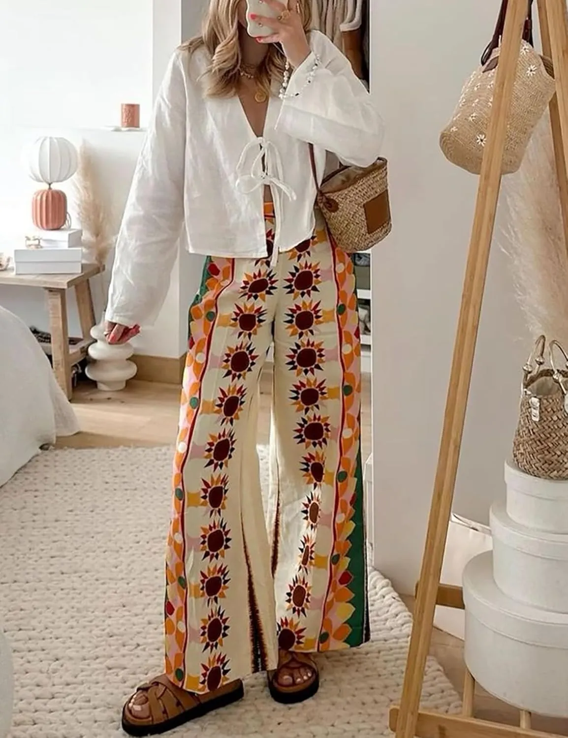 Womens Elastic High Waisted Palazzo Pants Casual Wide Leg Long Lounge Pant Trousers