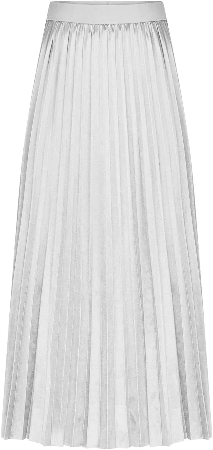 Womens Elastic Waist Flowy Pleated Maxi Skirt Swing Flowy Plus Size Skirts Comfy Elegant Dressy Causal A-Line Dress