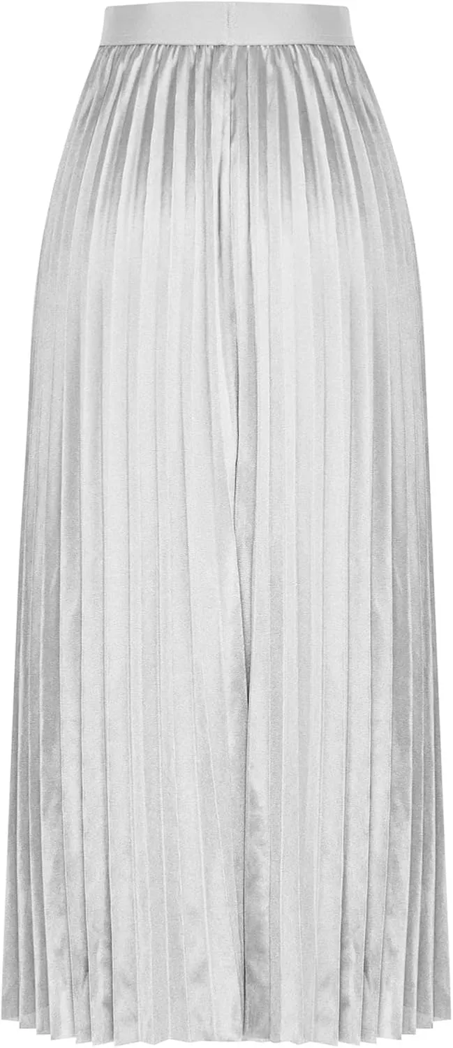 Womens Elastic Waist Flowy Pleated Maxi Skirt Swing Flowy Plus Size Skirts Comfy Elegant Dressy Causal A-Line Dress