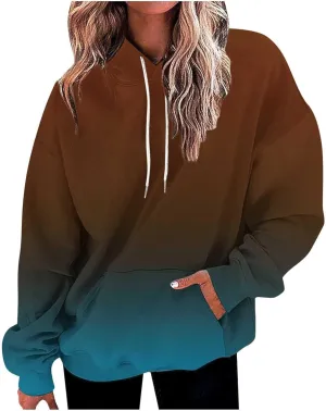 Womens Fall Fashion 2024 Trendy Oversized Hoodie Sweatshirts Gradient Color Casual Drawstring Hoodies