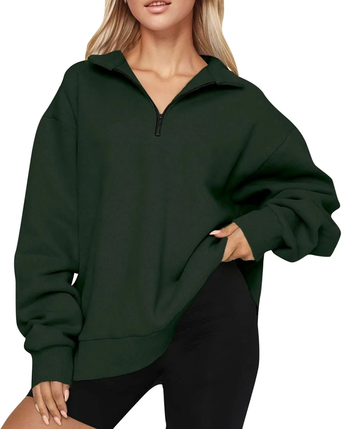 Women's Fall Winter Oversized Sweatshirt Casual Trendy Long Sleeve Quarter Zip Neck Solid Sweatshirt, S-3XL