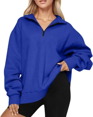 Women's Fall Winter Oversized Sweatshirt Casual Trendy Long Sleeve Quarter Zip Neck Solid Sweatshirt, S-3XL